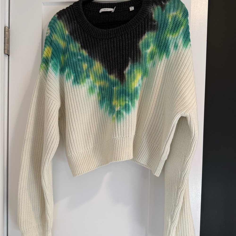 A.L.C. Black and Cream Knit Sweater with Green Accents